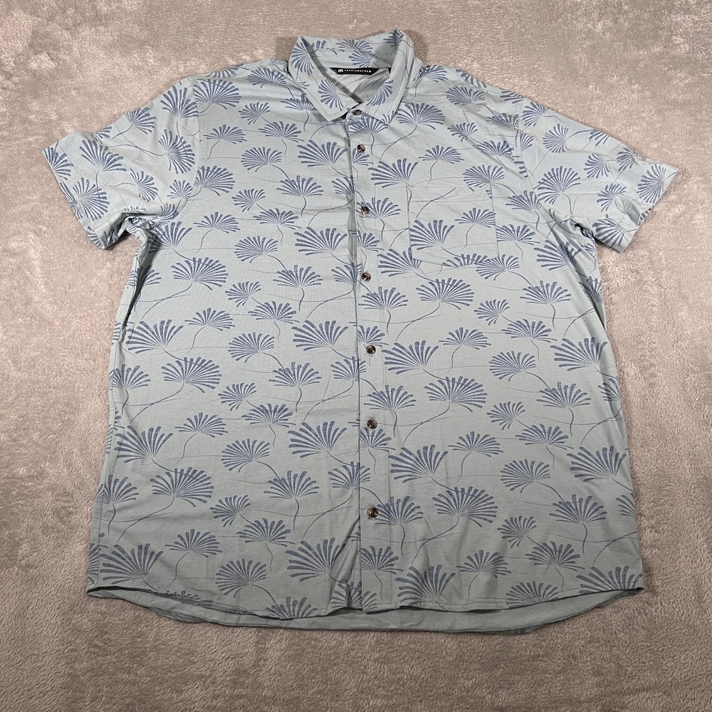 TravisMathew Shirt Mens 2XL Green Blue Kaanapali Aloha Floral Button Up Stretch‎
